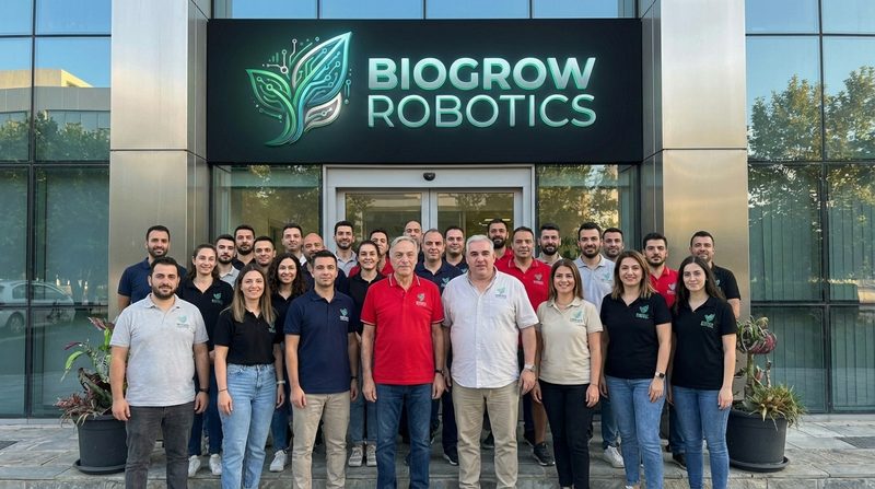 The Biogrow Robotics team outside the company entrance.